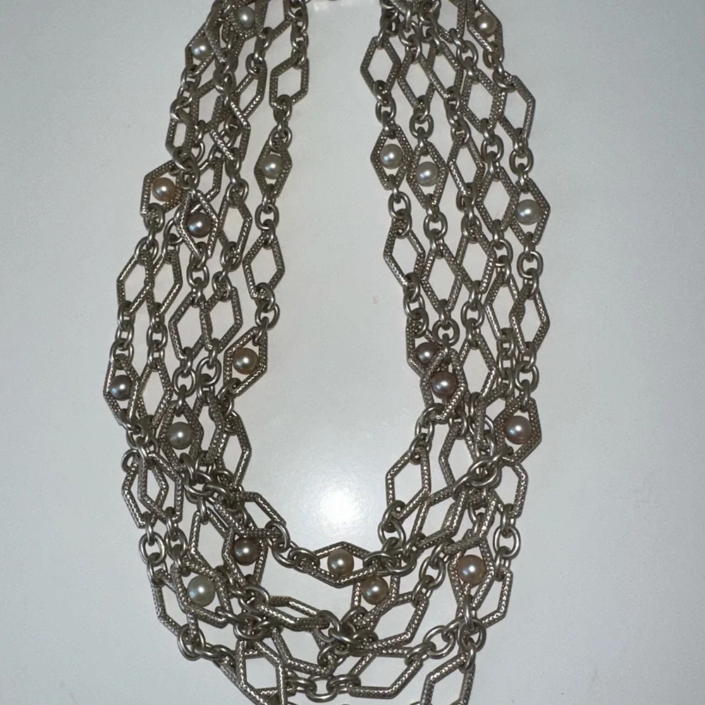 Charles Krypell sterling silver necklace with 14 karat and pearl accents - Picture 7 of 10